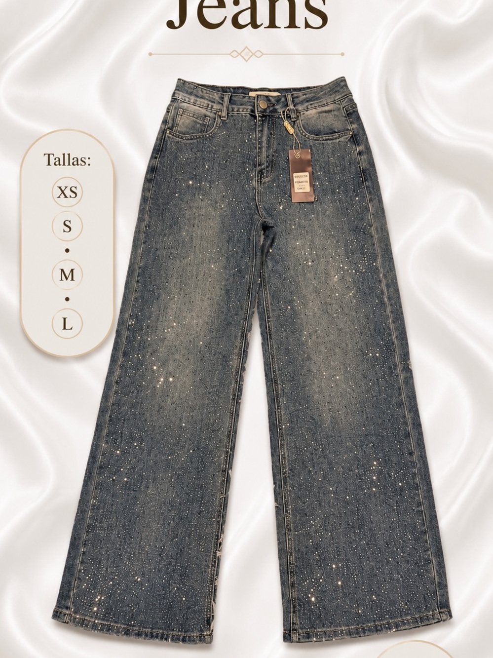 Wide-Leg Glitter Accent Jeans - Dark Blue XS/S/M/L